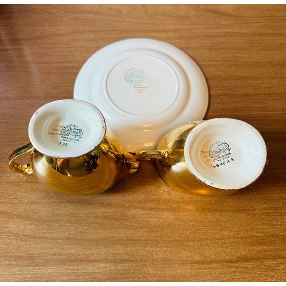 Homer Laughlin Georgian eggshell 22K gold lidded sugar creamer an dessert plate - Picture 3 of 10